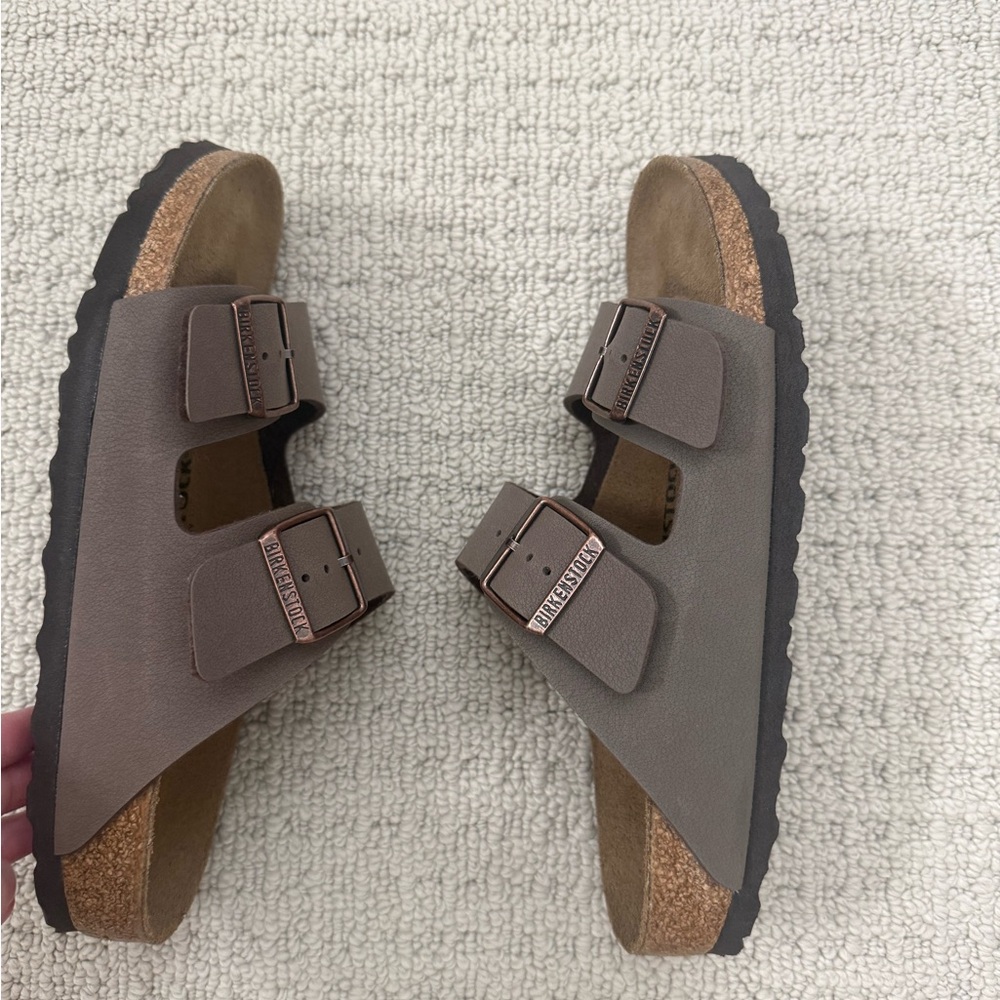 Birkenstock Arizona Double-Strap Sandals in Brown with Copper Buckles - Picture 2 of 7